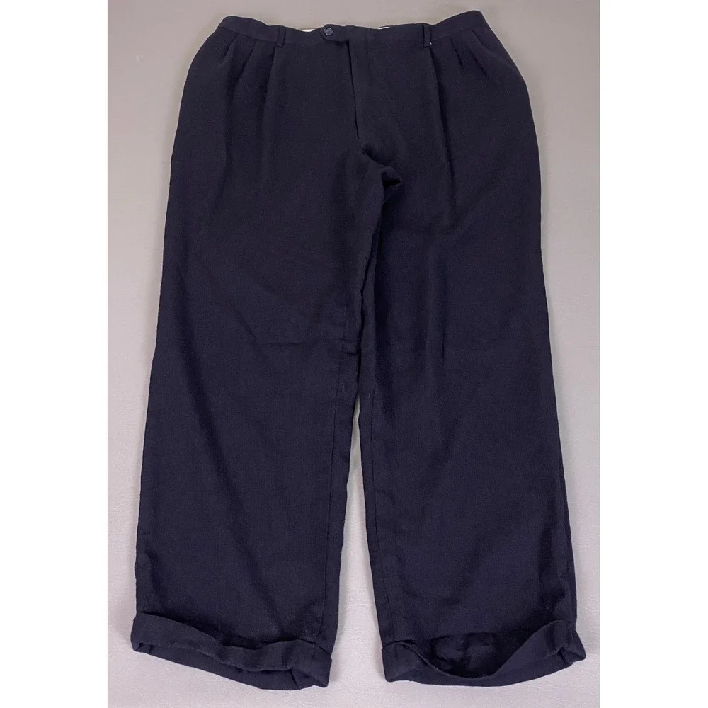 Vintage Dress Pants Mens Size 38x30 Navy Blue Pleated Cuffed High Rise Relaxed